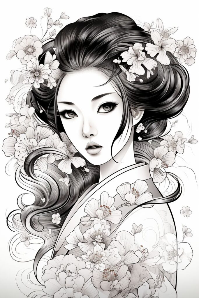 Geisha Coloring Pages