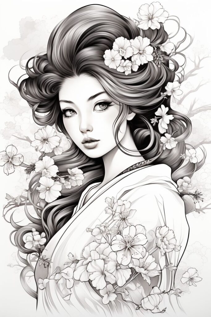 Geisha Coloring Pages