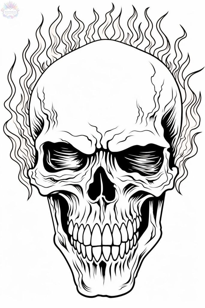 Skull On Fire Coloring Pages