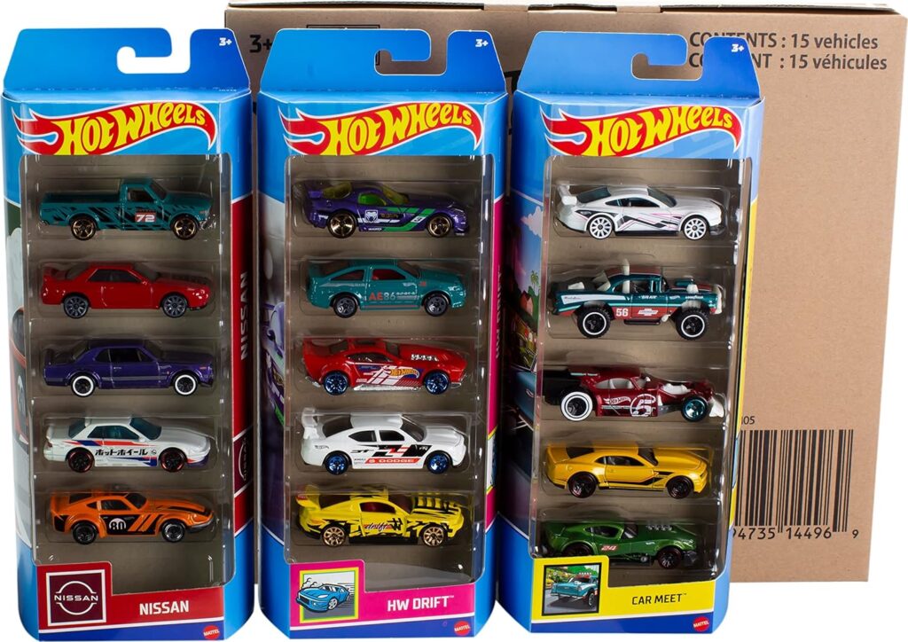 Hot Wheels Set of 15 Toy Cars or Trucks, 3 Themed 5-Packs of 1:64 Scale Die-Cast Vehicles.